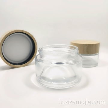 Pot de crème rond transparent avec couvercle en bambou de 50 g